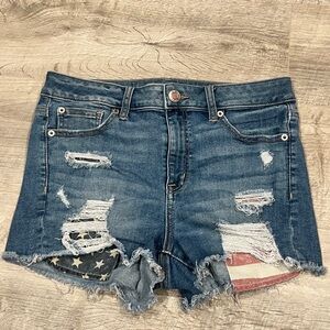American Eagle Flag Denim Distressed Women Shorts